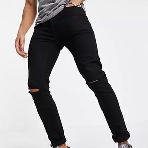 Mens Black Button Up Fly Stretch Skinny Jeans Size 30x32 Casual Retro Rodeo NEW
